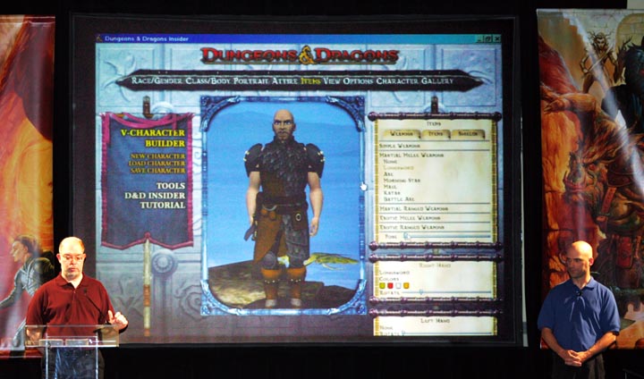 Bill Slavicsek (left) and Christopher Perkins talk about the new D&D 4th Edition online tools